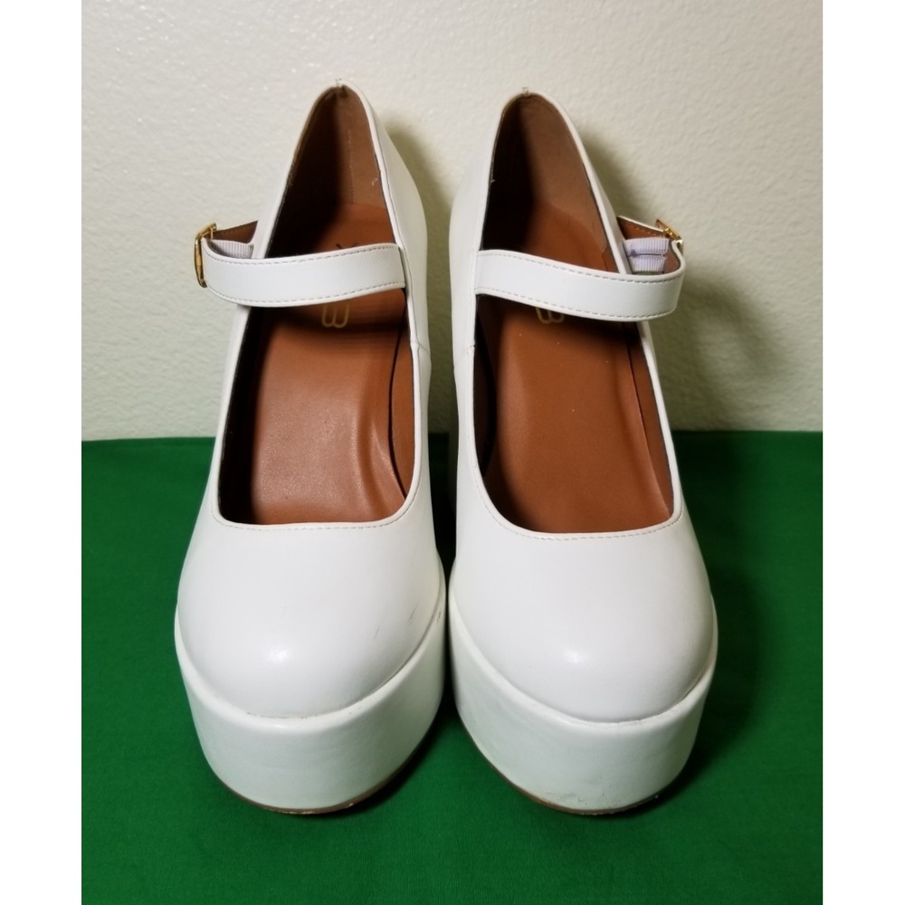 X2B White Mary Jane Skyrise Heels Womens Sz 7 Platform Chunky Block Retro Doll